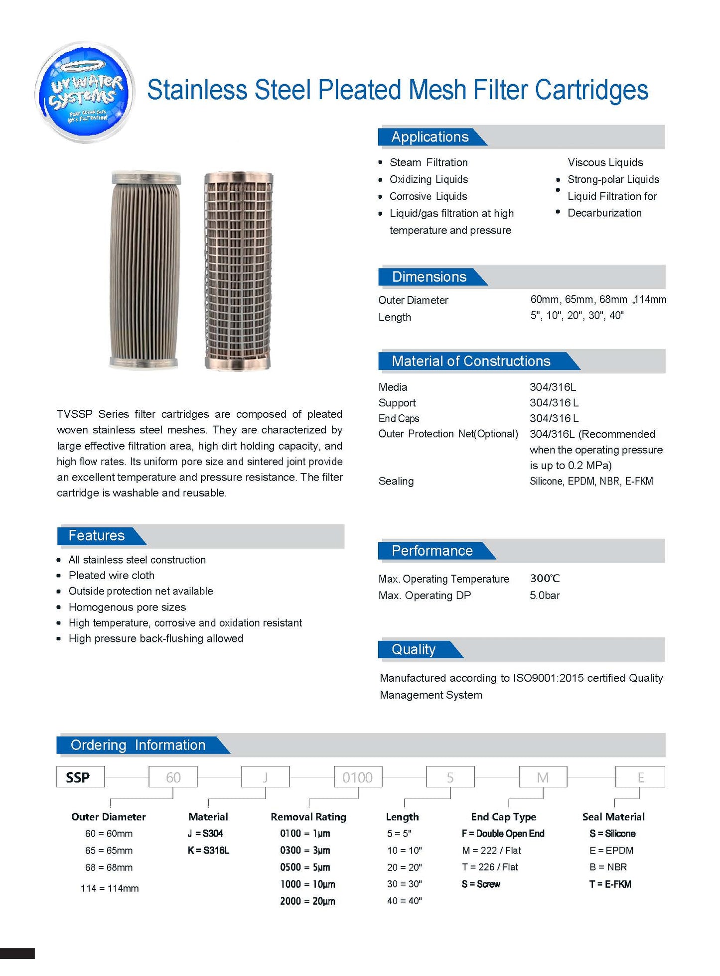 Stainless Mesh 20 inch Jumbo Filter Cartridge